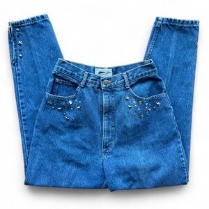 Transaction Vintage 80s 100% Cotton High Rise Blue Jeans with Studded Accents 11